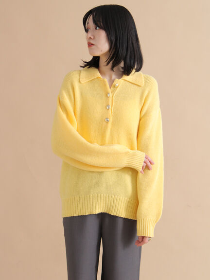 モヘヤライク衿付ニットプルオーバー(チャコールグレー/ブラウン/イエロー)|sm2rhythm(サマンサモスモス リズム)通販