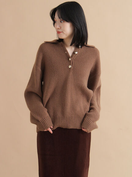 モヘヤライク衿付ニットプルオーバー(チャコールグレー/ブラウン/イエロー)|sm2rhythm(サマンサモスモス リズム)通販