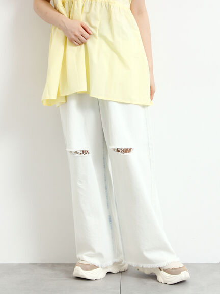 ダメージデニムイージーパンツ(オフホワイト/サックスブルー)|SM2(エスエムツー)通販