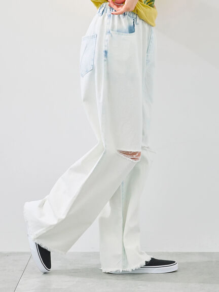 ダメージデニムイージーパンツ(オフホワイト/サックスブルー)|SM2(エスエムツー)通販