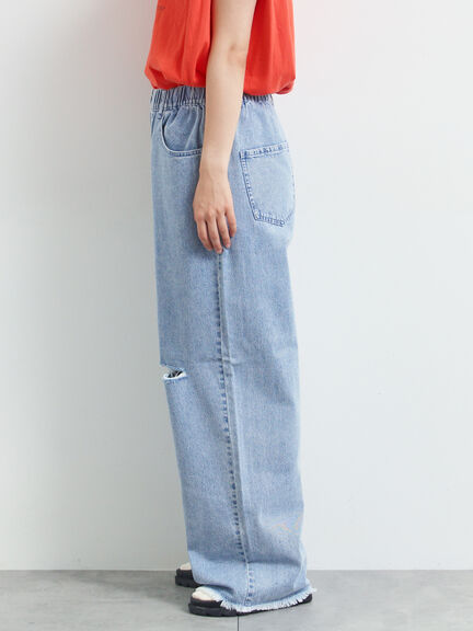 ダメージデニムイージーパンツ(オフホワイト/サックスブルー)|SM2(エスエムツー)通販