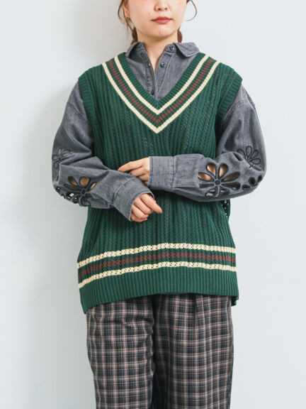 ライン入りベスト(グリーン/ネイビー/クリーム)|SM2(エスエムツー)通販