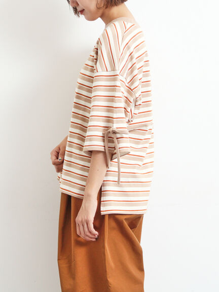 マルチボーダー袖スリットリボンTシャツ(ピンク/レッド/ベージュ/グリーン/ネイビー)|SM2(エスエムツー)通販