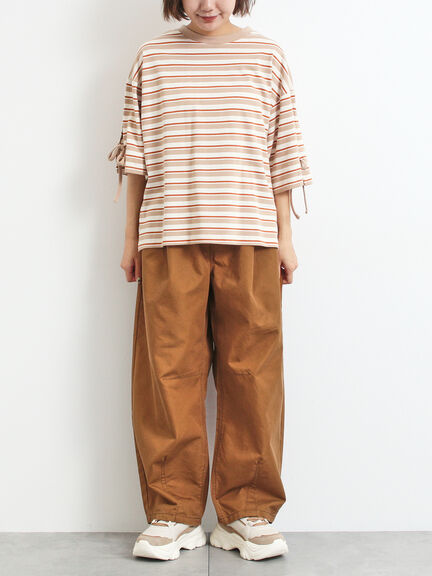 マルチボーダー袖スリットリボンTシャツ(ピンク/レッド/ベージュ/グリーン/ネイビー)|SM2(エスエムツー)通販