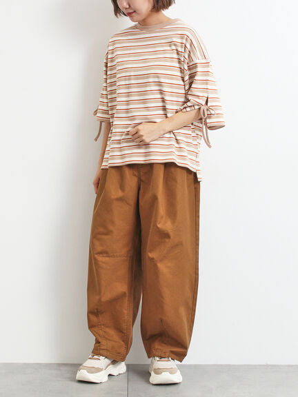 マルチボーダー袖スリットリボンTシャツ(ピンク/レッド/ベージュ/グリーン/ネイビー)|SM2(エスエムツー)通販