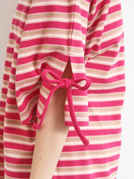 マルチボーダー袖スリットリボンTシャツ(ピンク/レッド/ベージュ/グリーン/ネイビー)|SM2(エスエムツー)通販