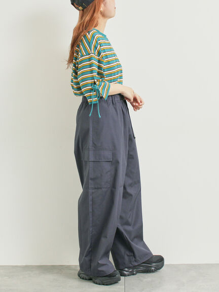 マルチボーダー袖スリットリボンTシャツ(ピンク/レッド/ベージュ/グリーン/ネイビー)|SM2(エスエムツー)通販