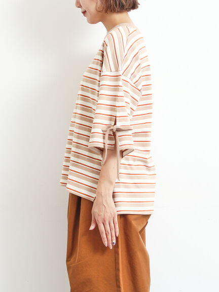 マルチボーダー袖スリットリボンTシャツ(ピンク/レッド/ベージュ/グリーン/ネイビー)|SM2(エスエムツー)通販