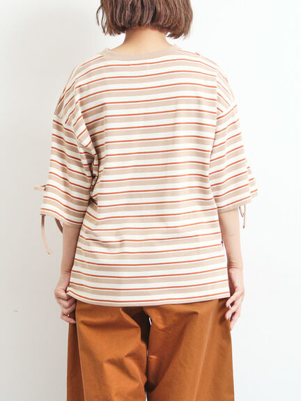 マルチボーダー袖スリットリボンTシャツ(ピンク/レッド/ベージュ/グリーン/ネイビー)|SM2(エスエムツー)通販