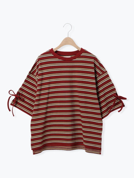 マルチボーダー袖スリットリボンTシャツ(ピンク/レッド/ベージュ/グリーン/ネイビー)|SM2(エスエムツー)通販