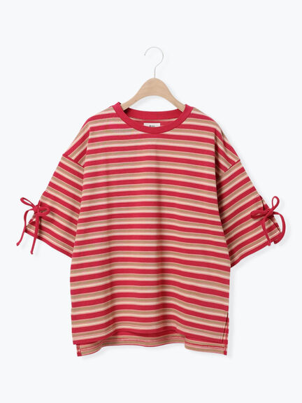 マルチボーダー袖スリットリボンTシャツ(ピンク/レッド/ベージュ/グリーン/ネイビー)|SM2(エスエムツー)通販
