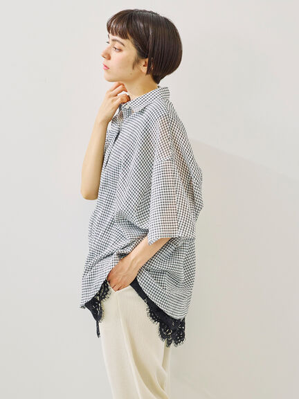 コットンボイルシアードルマンスリーブチェックシャツ(オフホワイト/ブラック/ピンク/ブルー)|SM2(エスエムツー)通販