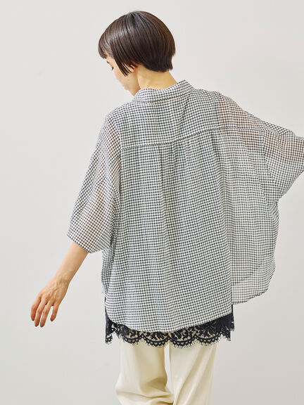 コットンボイルシアードルマンスリーブチェックシャツ(オフホワイト/ブラック/ピンク/ブルー)|SM2(エスエムツー)通販