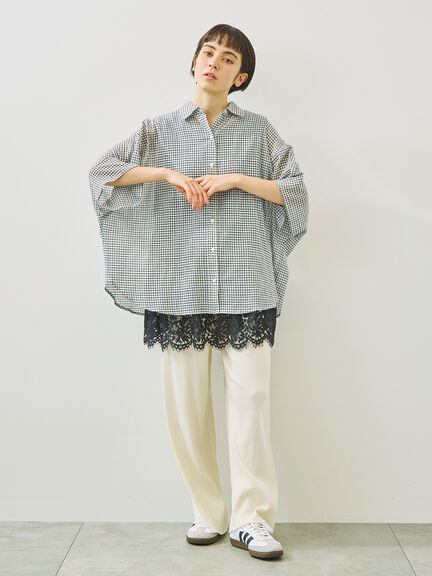 コットンボイルシアードルマンスリーブチェックシャツ(オフホワイト/ブラック/ピンク/ブルー)|SM2(エスエムツー)通販