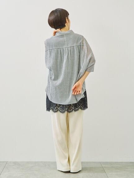 コットンボイルシアードルマンスリーブチェックシャツ(オフホワイト/ブラック/ピンク/ブルー)|SM2(エスエムツー)通販