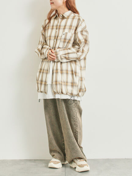 オンブレチェック裾ドロストシャツ(ブラック/ピンク/イエロー/グリーン/ネイビー)|SM2(エスエムツー)通販