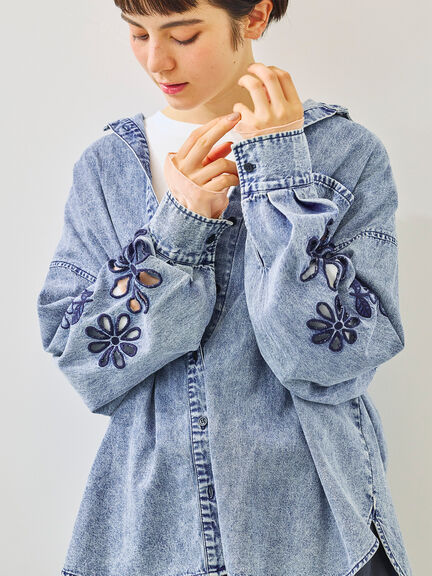 くり抜きフラワー刺繍シャツ(ブラック/カーキ/ブルー)|SM2(エスエムツー)通販