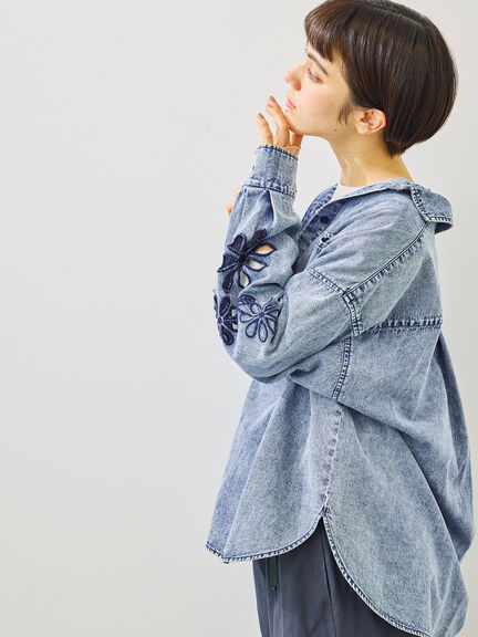 くり抜きフラワー刺繍シャツ(ブラック/カーキ/ブルー)|SM2(エスエムツー)通販