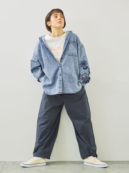 くり抜きフラワー刺繍シャツ(ブラック/カーキ/ブルー)|SM2(エスエムツー)通販