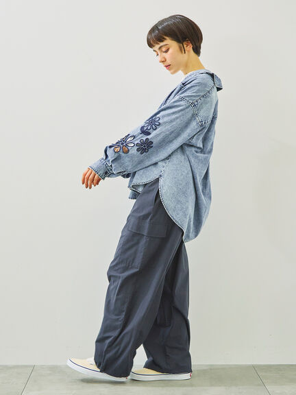 くり抜きフラワー刺繍シャツ(ブラック/カーキ/ブルー)|SM2(エスエムツー)通販