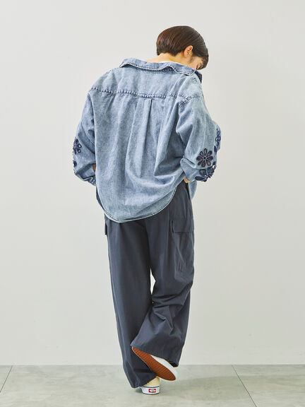 くり抜きフラワー刺繍シャツ(ブラック/カーキ/ブルー)|SM2(エスエムツー)通販