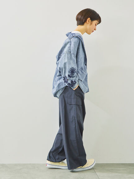 くり抜きフラワー刺繍シャツ(ブラック/カーキ/ブルー)|SM2(エスエムツー)通販