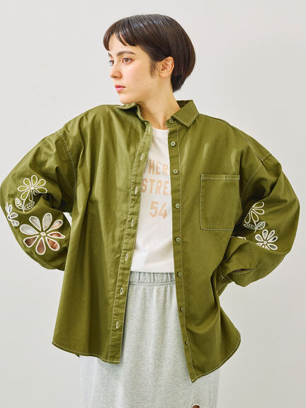 くり抜きフラワー刺繍シャツ(ブラック/カーキ/ブルー)|SM2(エスエムツー)通販