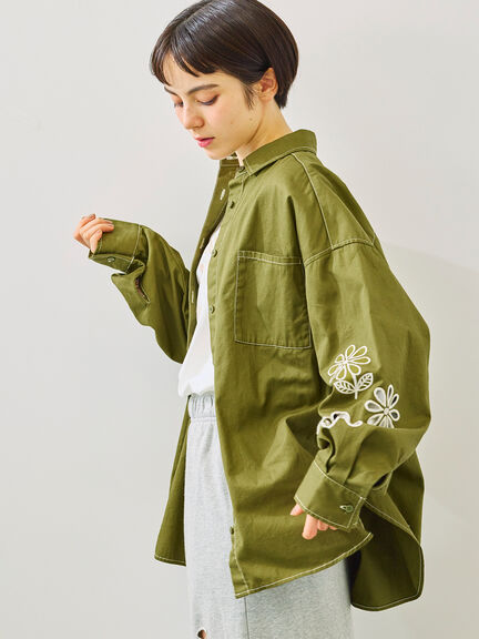 くり抜きフラワー刺繍シャツ(ブラック/カーキ/ブルー)|SM2(エスエムツー)通販