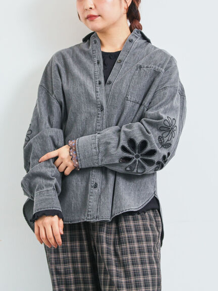 くり抜きフラワー刺繍シャツ(ブラック/カーキ/ブルー)|SM2(エスエムツー)通販