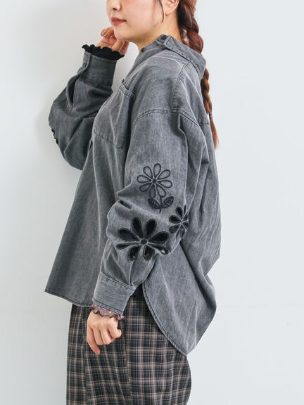 くり抜きフラワー刺繍シャツ(ブラック/カーキ/ブルー)|SM2(エスエムツー)通販