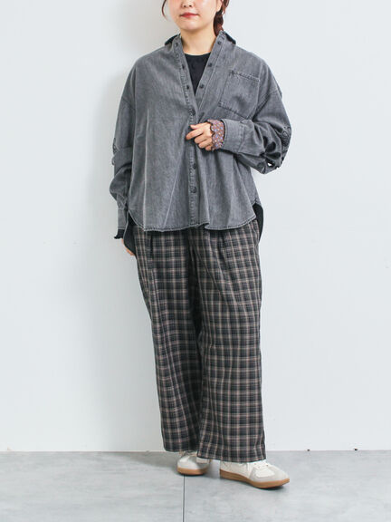 くり抜きフラワー刺繍シャツ(ブラック/カーキ/ブルー)|SM2(エスエムツー)通販