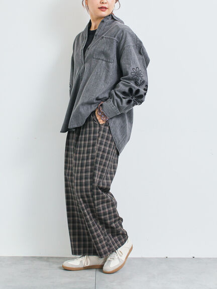 くり抜きフラワー刺繍シャツ(ブラック/カーキ/ブルー)|SM2(エスエムツー)通販