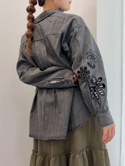 くり抜きフラワー刺繍シャツ(ブラック/カーキ/ブルー)|SM2(エスエムツー)通販