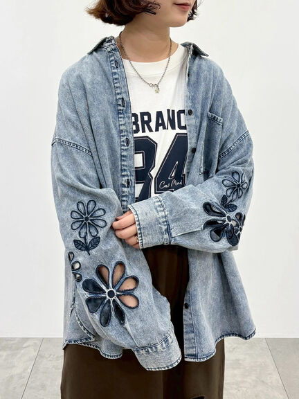 くり抜きフラワー刺繍シャツ(ブラック/カーキ/ブルー)|SM2(エスエムツー)通販