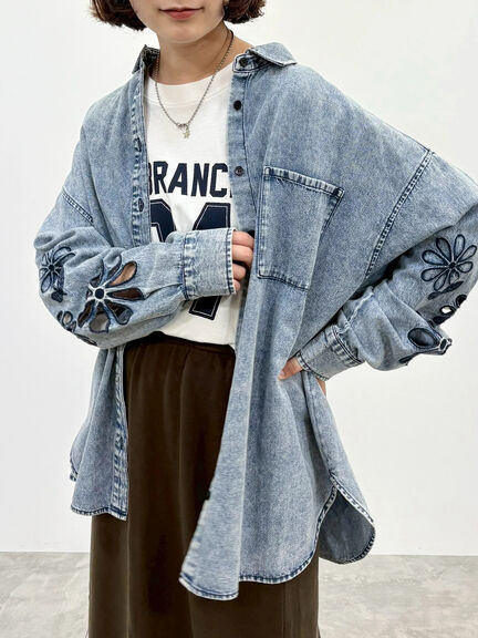 くり抜きフラワー刺繍シャツ(ブラック/カーキ/ブルー)|SM2(エスエムツー)通販