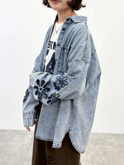 くり抜きフラワー刺繍シャツ(ブラック/カーキ/ブルー)|SM2(エスエムツー)通販