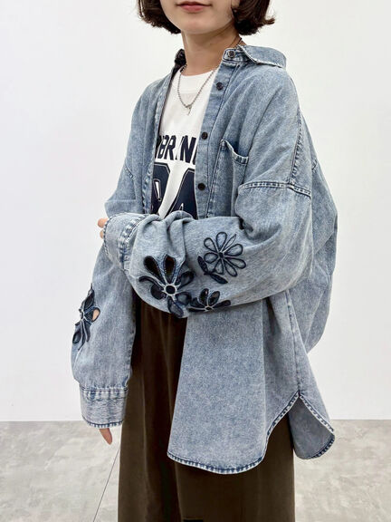 くり抜きフラワー刺繍シャツ(ブラック/カーキ/ブルー)|SM2(エスエムツー)通販