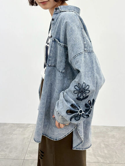 くり抜きフラワー刺繍シャツ(ブラック/カーキ/ブルー)|SM2(エスエムツー)通販