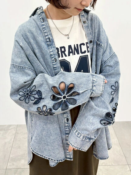 くり抜きフラワー刺繍シャツ(ブラック/カーキ/ブルー)|SM2(エスエムツー)通販