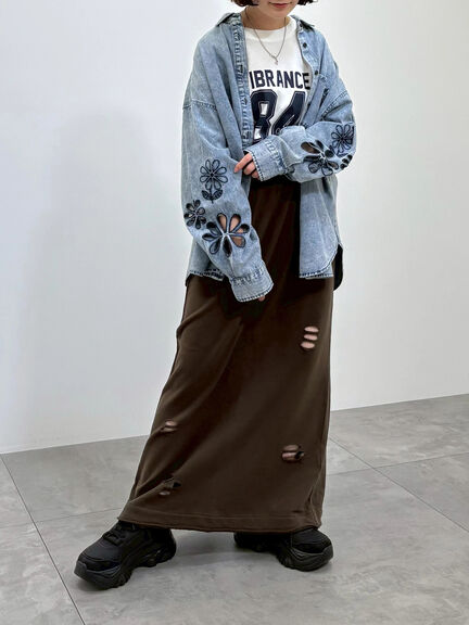 くり抜きフラワー刺繍シャツ(ブラック/カーキ/ブルー)|SM2(エスエムツー)通販