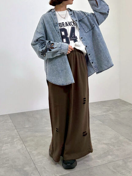 くり抜きフラワー刺繍シャツ(ブラック/カーキ/ブルー)|SM2(エスエムツー)通販