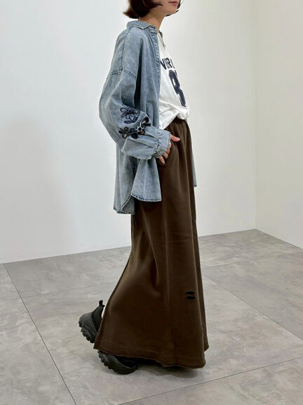 くり抜きフラワー刺繍シャツ(ブラック/カーキ/ブルー)|SM2(エスエムツー)通販