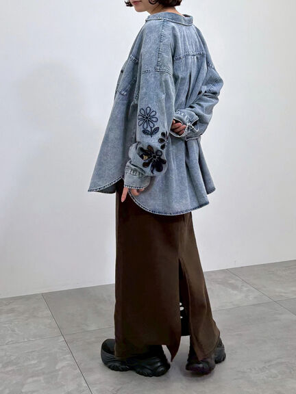 くり抜きフラワー刺繍シャツ(ブラック/カーキ/ブルー)|SM2(エスエムツー)通販