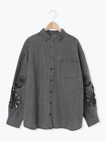 くり抜きフラワー刺繍シャツ(ブラック/カーキ/ブルー)|SM2(エスエムツー)通販