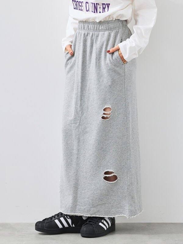 裏毛ダメージ加工ナロースカート(グレー/ブラック/カーキ)|SM2(エスエムツー)通販