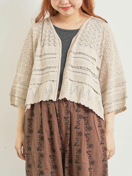 透かし編みフリル切替VネックZIPカーディガン(チャコールグレー/オレンジ/ブルー/クリーム)|SM2(エスエムツー)通販