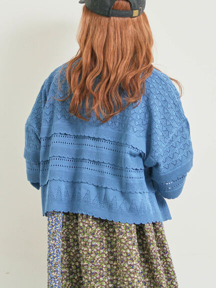 透かし編みフリル切替VネックZIPカーディガン(チャコールグレー/オレンジ/ブルー/クリーム)|SM2(エスエムツー)通販