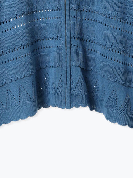 透かし編みフリル切替VネックZIPカーディガン(チャコールグレー/オレンジ/ブルー/クリーム)|SM2(エスエムツー)通販