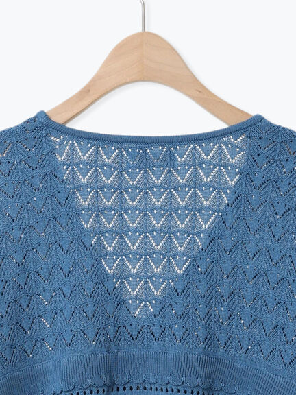 透かし編みフリル切替VネックZIPカーディガン(チャコールグレー/オレンジ/ブルー/クリーム)|SM2(エスエムツー)通販