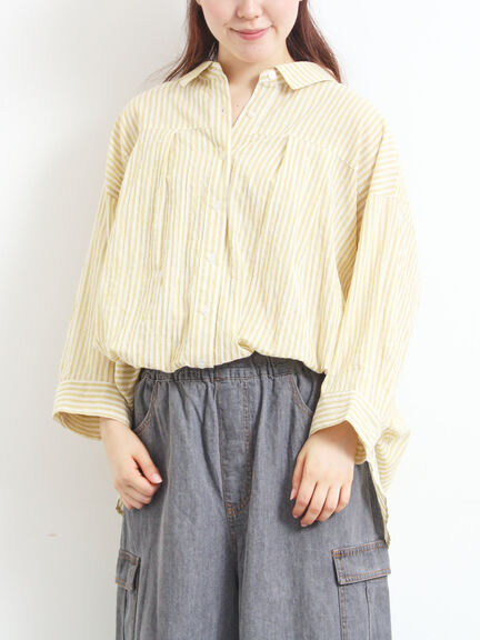 ストライプ柄七分袖シャツ(チャコールグレー/ブラウン/イエロー/ブルー)|SM2(エスエムツー)通販